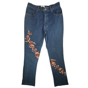 24 Karat Floral Embroidered‎ Sequin Jeans Dark Wash Straight Leg Size 8 Womens
